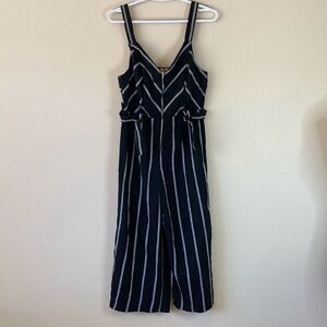 Buckle Woven Striped Jumpsuit in Black and White‎ Size Small (J13)